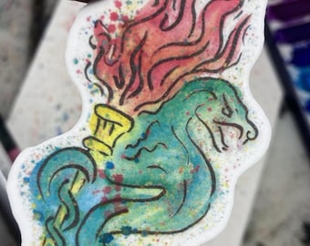 Scylla with a Torch – Sea Monster Reimagined – Vinyl Watercolor Waterproof 3-Inch Sticker