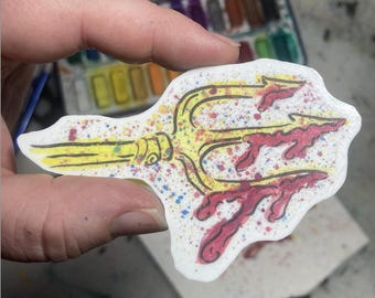 Echoes of Vengeance – Poseidon’s Trident Post-Odysseus – Vinyl Watercolor Waterproof 3-Inch Sticker