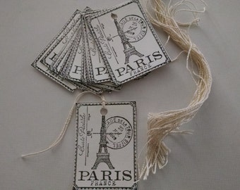 24 black ink Paris price tags, gift tags or embellishments