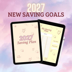 Jährliche Spar-Challenge, Budgetplaner 2027, Finanzziel-Tracker, Digitaler Sparplan, Vermögensübersicht, Budgetvorlage zum Ausdrucken