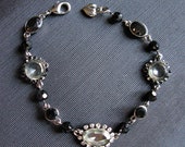 Vintage Black Rhinestone Bracelet: Glass Beaded Jewelry