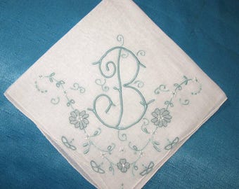 Gift for Bride | Vintage Handkerchief For Wedding | Bridal Embroidered Initial Monogrammed Hankie | Something Old Borrowed Blue Gift