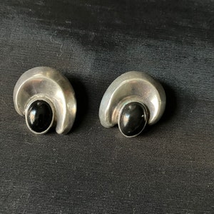 Vintage Taxco Silver Jewelry Earrings Black Onyx Sterling 925 Mexico Taxco Mexican TS-70