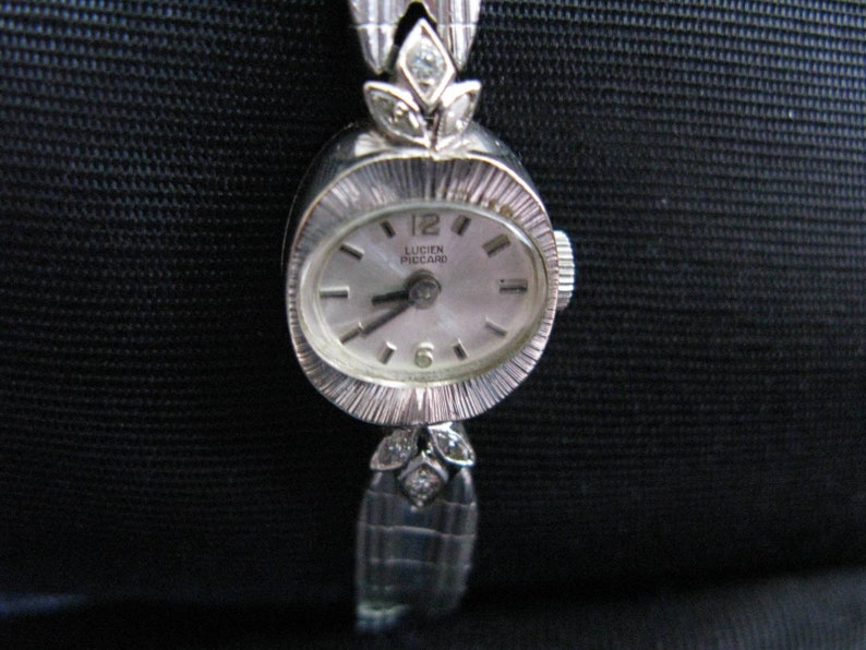 NOT Working 14K White Gold Lucien Piccard Ladies Watch Womens, small diamonds Not running Gift image 3