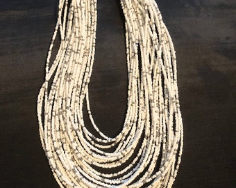 Southwestern White Bib Necklace Seed Beads | Vintage ñative American Indian Style Jewelry | Layer Glass Beaded | Tribal Southwest Gift