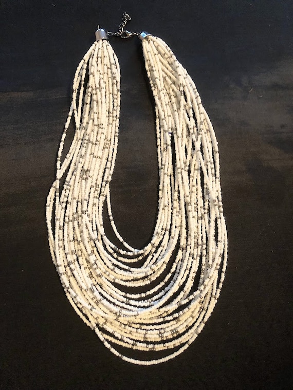 Southwestern White Bib Necklace Seed Beads | Vinta