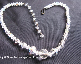 Vintage Crystal Necklaces, Aurora Borealis Necklace, Glass Mid Century Jewelry