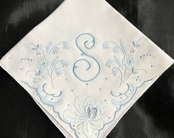 Something Blue For Bride From Mother Handkerchief to Wrap around bouquet