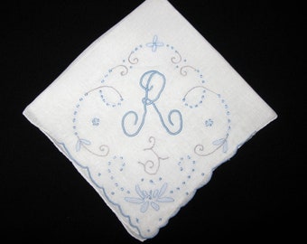Bridal Shower Gift | For Bride Handkerchief | Vintage Hankie | Blue Embroidered Wedding Hankerchiefs Personalized Gift