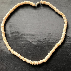 70s Jewelry Real Tiger Puka Shell Choker Necklace 17 inches Vintage Hawaiian Beach Speckled Beads Gift