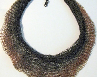 Ombre Bib Necklace Choker Copper Wire Mesh Jewelry Signed Sarah Cavender Metalworks Gift