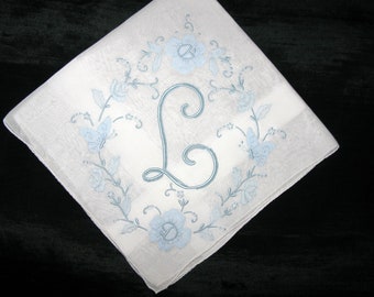 Something Blue for Bride Wedding Handkerchief Something Old and Blue Bridal Gift Initial First or New Last Name Gift