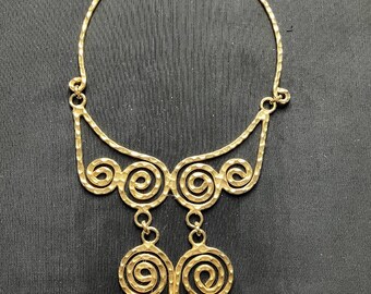 80s Statement Necklace 1980s Hammered Gold Bib Collar With Scrolls