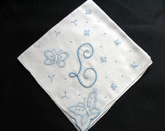 Beautiful Blue Monogrammed Handkerchief | Wedding Gift for Bride | Something Old New Borrowed Blue Gift