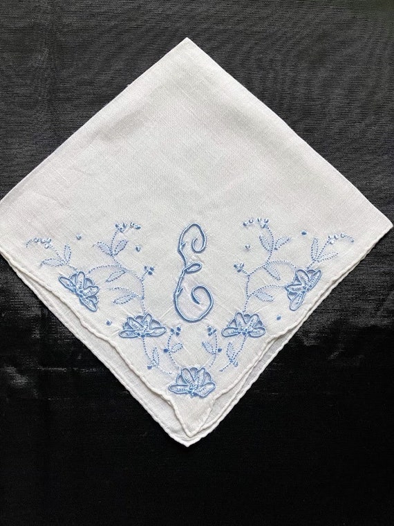 Blue Wedding Handkerchief, Brides Initial Monogram