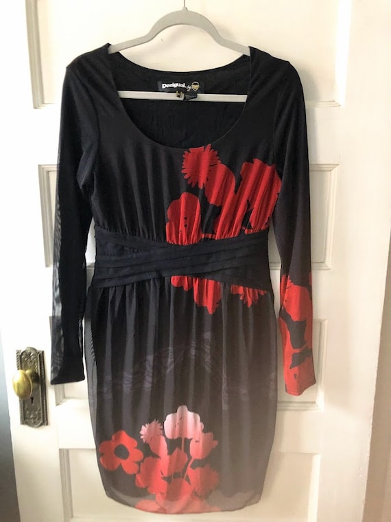 Designer Red and Black Dress  Desigual Stretchy Li