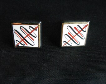 Designer Cuff Links | Fleming Victoria Flemming Cufflinks | Vintage Porcelain Enamel Square Gift