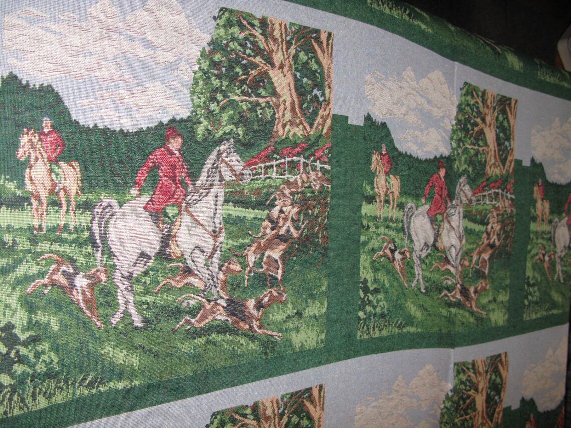 Fox Hunt Tapestry Panel Fabric Decor set of 3 Pillow Panels Etsy