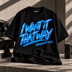 T-shirt med "I Want It That Way", konserttröja i Düsseldorf 2026, Kevin, Nick, AJ, Brian och Howi, Into the Millennium Tour, unisex musikgåva
