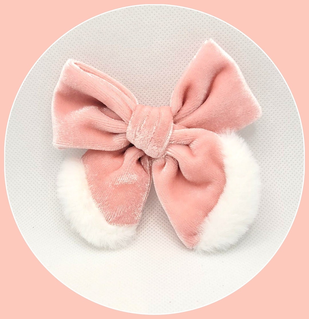 Pink Velvet Bow...santa Bow...pink Santa Bow...pink Fable Bow...velvet