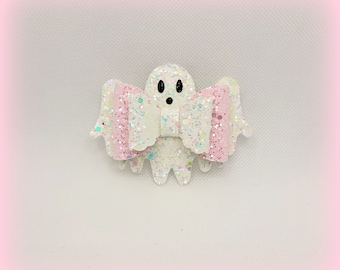 Ghost Bow...Glow in the Dark Bow...Glow in the Dark Ghost...Pink and White Ghost...White and pink Ghost bow...Ghost Bows...Glowing Ghosts