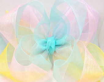 Rainbow Organza Bow...Organza bow...rainbow Organza...8 inch bow