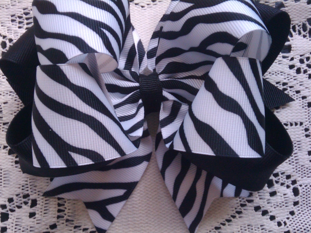 Zebra Hair Bow...zebra Boutique Bow....zebra Bow...black and Etsy