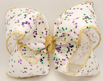 Mardi Gras Bow....Glitter Mardi Gras Bow...Glitter Bow...Glitter Confetti Bow....Carnival Bow....Fat Tuesday Bow...Glitter Mardi Gras