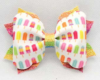 Popsicle Bow....Popsicle Hair Bow....Summer Hair Bow...Frozen Treat Bow..Rainbow Popsicles...Rainbow Popsicle Bow..Rainbow glitter bow