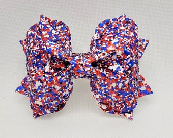 4th of July Bow....4th of July glitter Bow....Glitter Bow....July 4th glitter bow....July 4th bow...red white and blue bow