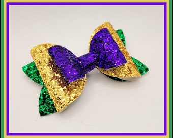 Mardi Gras....Mardi Gras Bow....Glitter Bow...Glitter Mardi Gras bow....Glitter bows...Purple Green Gold Bow...Fat Tuesday...Glitter Bows