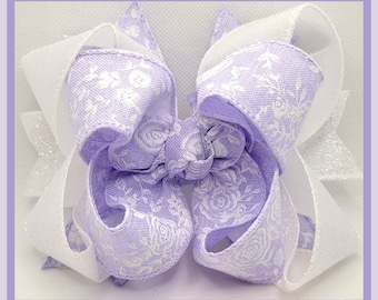 Rose Bow...Rose Print Bow...Lavender Bow...Pink Rose Bow...Blue Rose Bow...glitter bow...White glitter bow...Spring Roses bow...