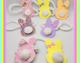 Bunny Clip..Bunny Headband...Easter Clip...Easter Headband...Peep Hair Clip...Peep Headband..Glitter bunny clip..Glitter Bunny headband