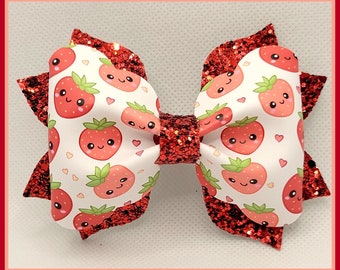 Strawberry bow...Strawberries....Glitter Strawberry bow...Pink Strawberry Bow...Red Strawberry Bow....Berry bows..4 inch bow..3 inch bow