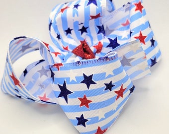 4th of July Bow...Fourth of July Bow....July 4th bows....july 4th bow...striped bow...Blue and White stripe bow...5 inch bow