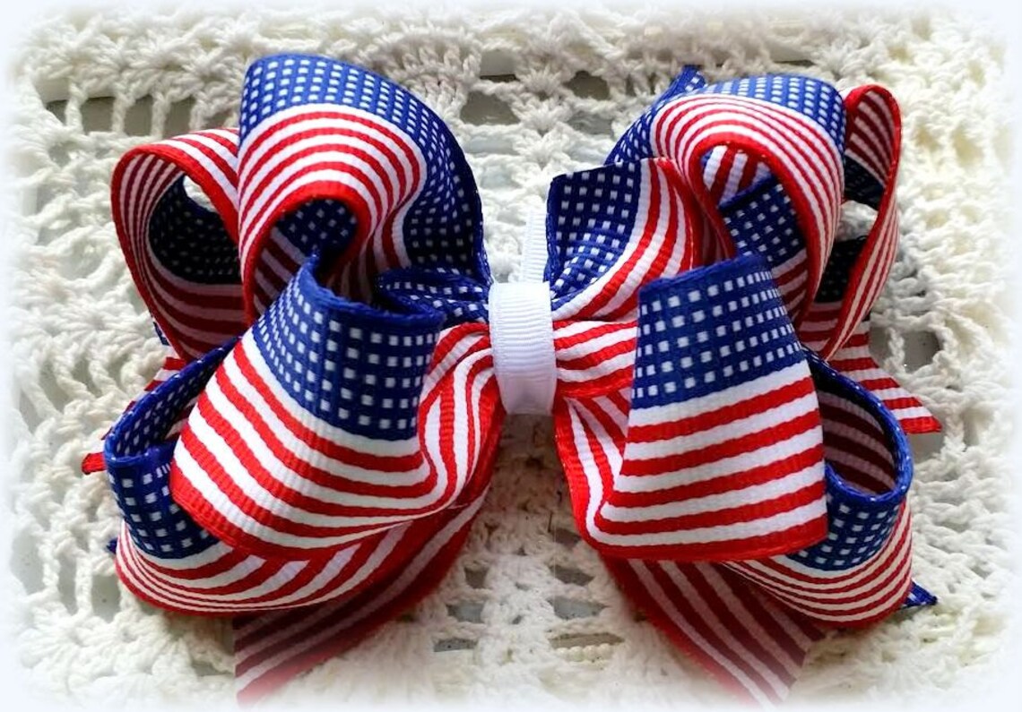 Flag Hair Bow....red White Blue Hair Bow....patriotic Hair Etsy