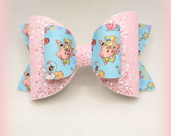 Pink Sponge Guy Bow.....sponge Bob Inspired Bow.. Ocean Friends ...