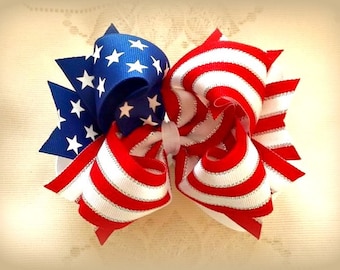 Flag Hair Bow...Patriotic Hair Bow..Flag Bows..Red White and Blue Bow...July 4th Hair bow...4th of July Bow..Memorial Day Bow..Patriotic Bow