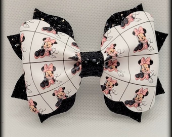 Sassy Minnie Bow....Minnie Bow...Disney Inspired Bow...Sassy Minnie...Pink Minnie Bow...Black glitter Minnie Bow...Pink Glitter Minnie bow