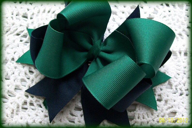 Uniform Hair Bow....Navy and Green Hair Bow