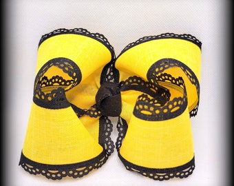 Lace Hair Bow...Yellow and Black Bow....Black and Yellow Bow...Yellow lace Bow...Black lace bow...Halloween Bow...Hocus Pocus Bow