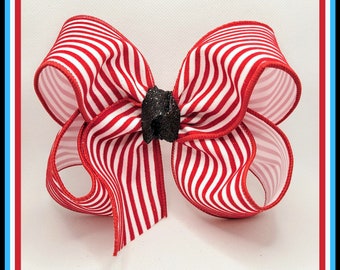 Dr Seuss Week bow...Dr Seuss inspired Bow...Cat in the Hat Bow...Cat in the Hat Stripe... Read across America Bow..