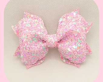 Glitter Bow...Pink Glitter Bow...Spring Glitter Bow...Pink and Blue glitter bow...Easter Glitter Bow...Pastel Glitter