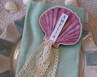 Personalised Seashell Place Cards & Folding Shell Menus | Handmade | Coastal Wedding Table Decor | Scallop Menus