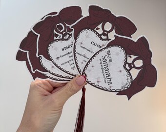 Personalised Heart Menu Flip Cards, Hand Drawn Burgundy Tassel Place Card