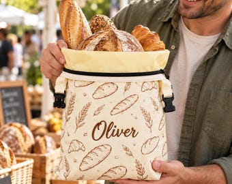 Personalized Bread Bag with Name Embroidery, Reusable Loaf Storage Bag with Inner Liner, Farmhouse Bread Storage Bag