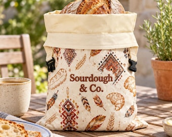 Personalized Bread Bag with Name Embroidery, Baker's Bread Bag with Custom Name, Bakery Print Loaf Storage and Removable Inner Pouch