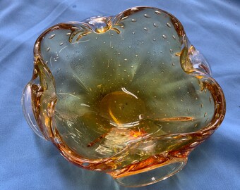 Blown Glass Amber Ashtray/bowl
