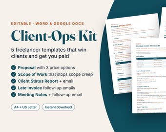 Freelancer Client Ops Kit | Proposal, Scope, Status Report, Invoice (Digital Download)