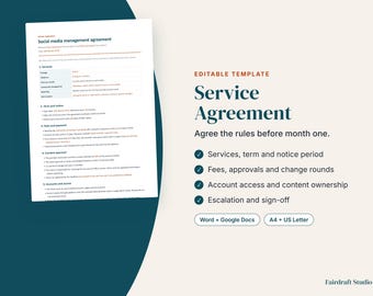 Editable Social Media Management Contract Template | Service Agreement (Digital Download)
